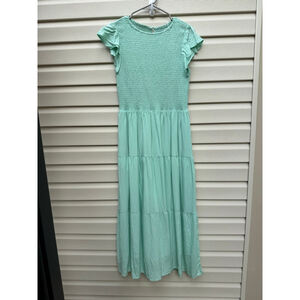 ZESICA Smocked Tiered Maxi Dress Mint Green Flutter Sleeve NWT Size Large